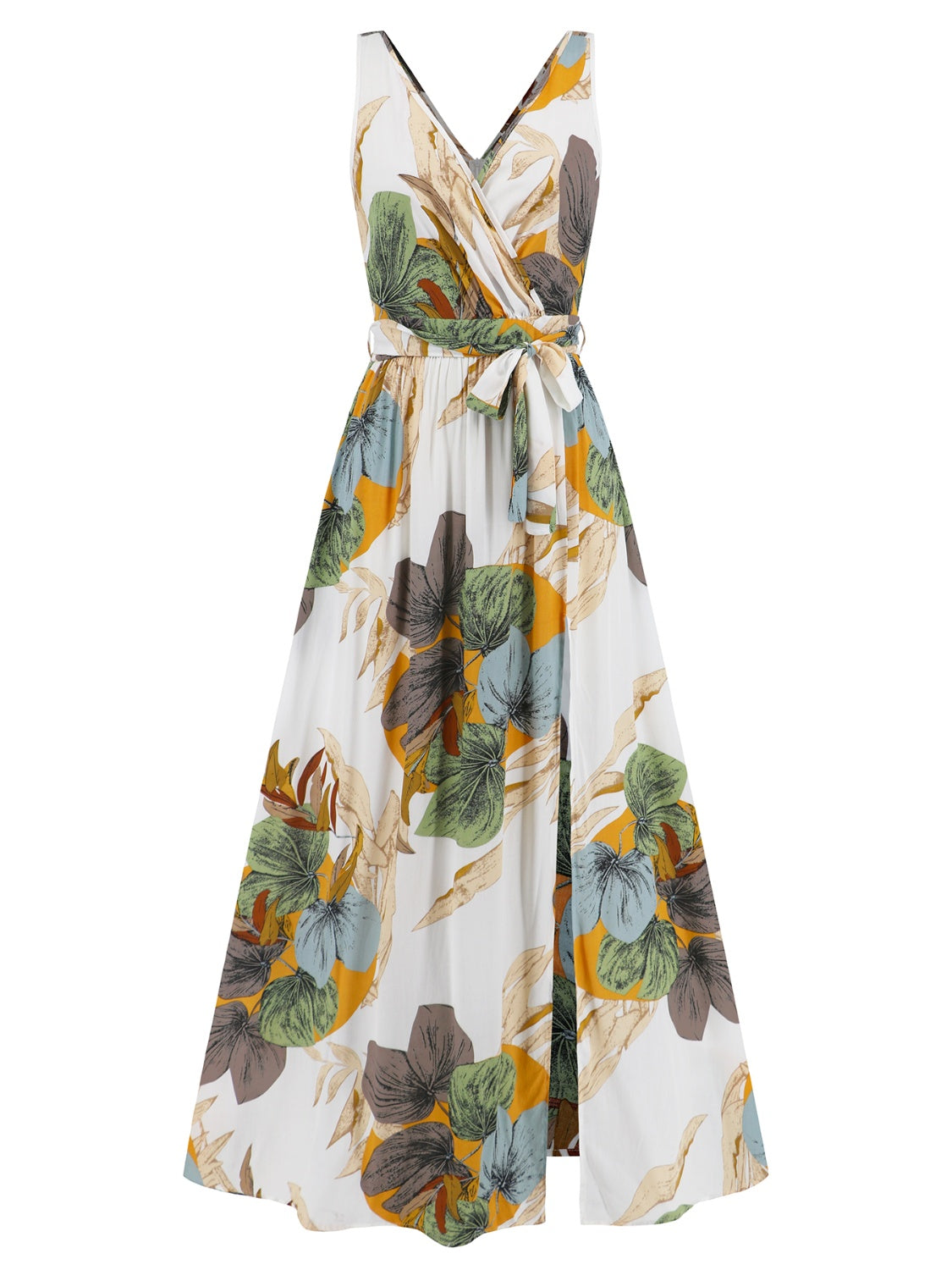 Slit Tied Printed Surplice Dress - Siennasass