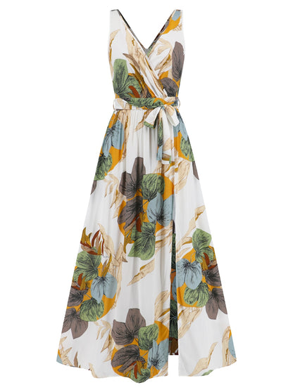 Slit Tied Printed Surplice Dress - Siennasass