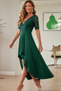 Lace Cutout V-Neck Short Sleeve Dress - Siennasass