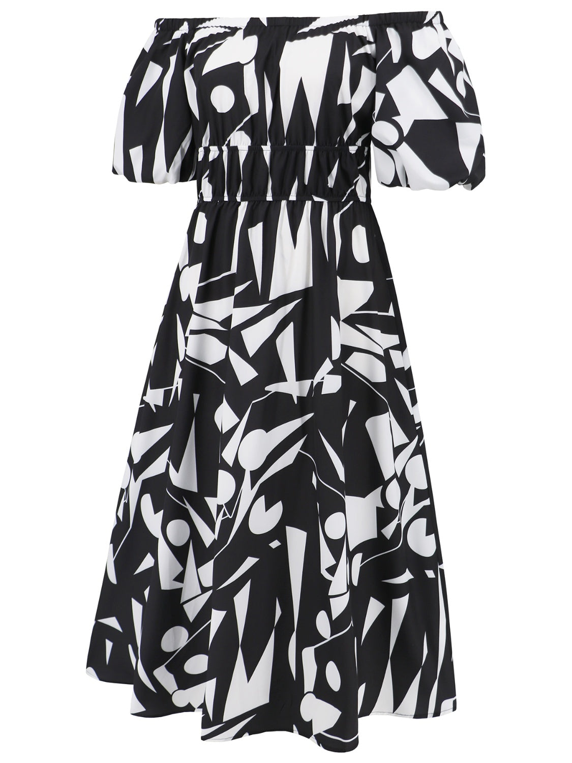Printed Off-Shoulder Balloon Sleeve Dress - Siennasass