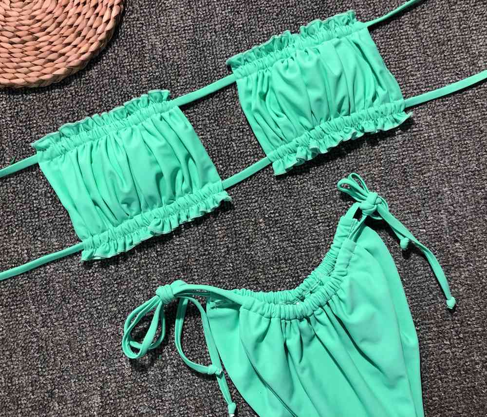 Frill Trim Ruched Bikini Set - Siennasass