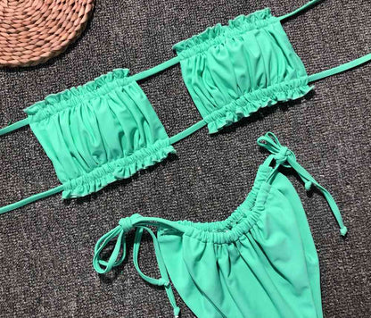 Frill Trim Ruched Bikini Set - Siennasass