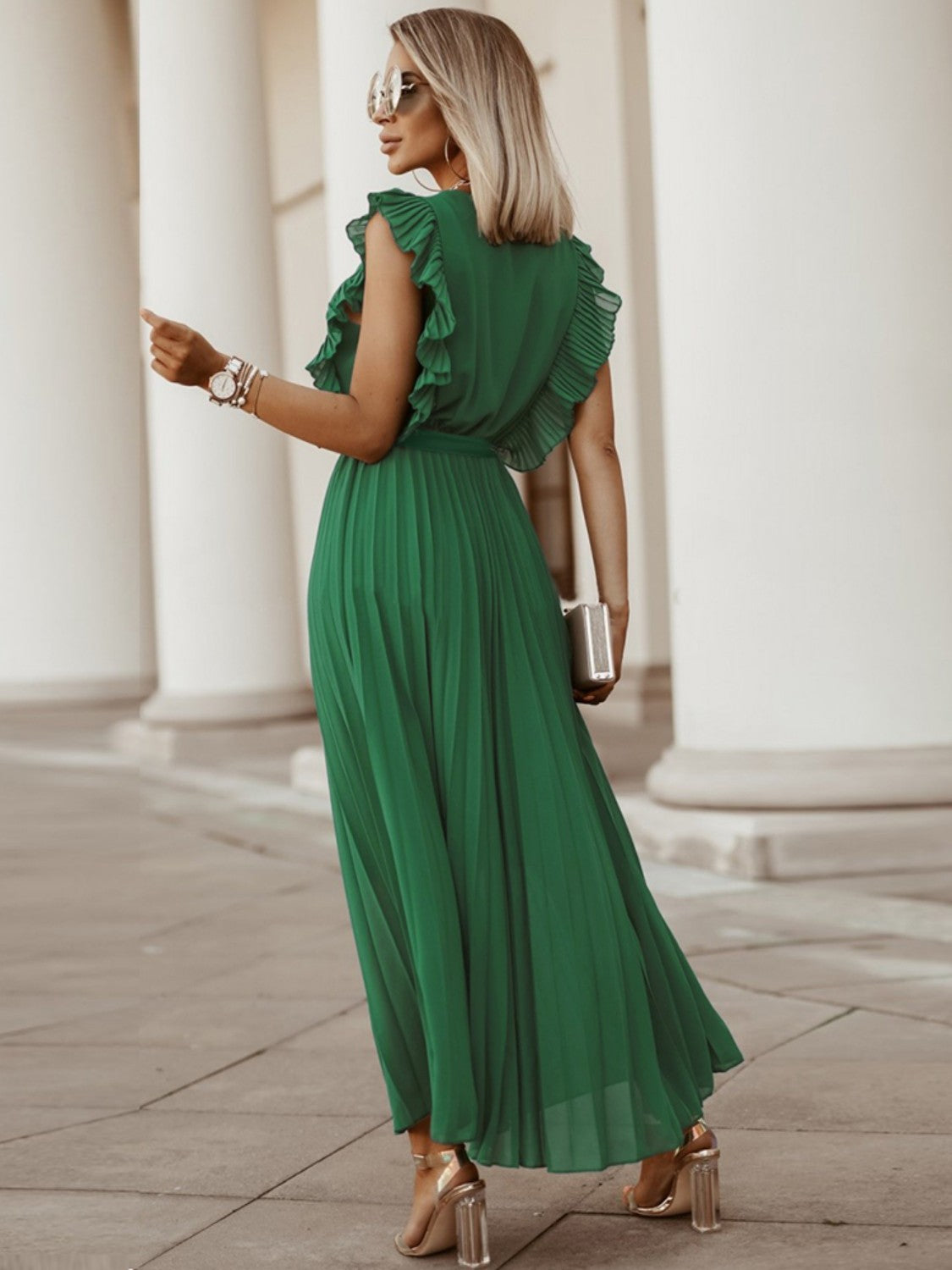 Tied Surplice Cap Sleeve Pleated Dress - Siennasass