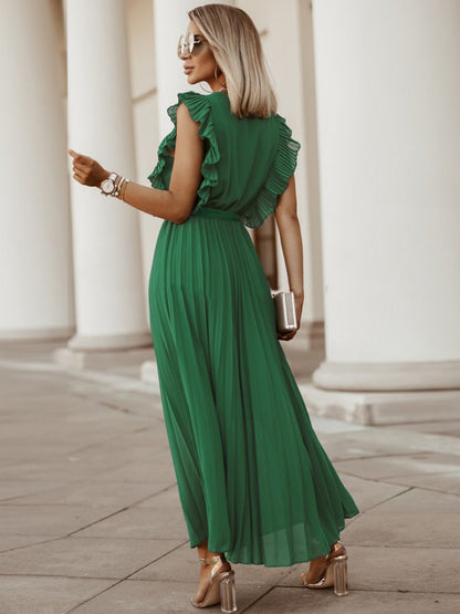 Tied Surplice Cap Sleeve Pleated Dress - Siennasass