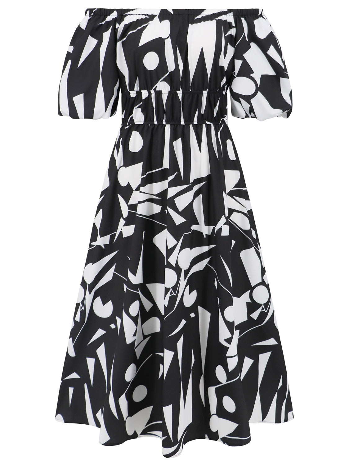 Printed Off-Shoulder Balloon Sleeve Dress - Siennasass