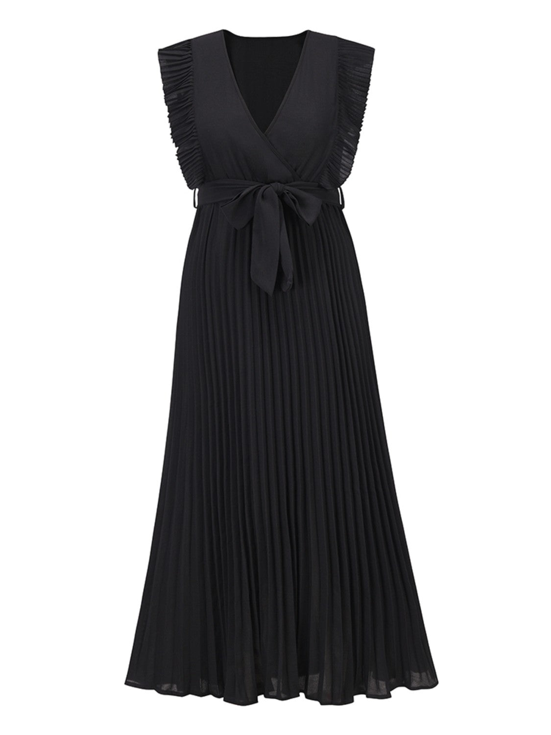 Tied Surplice Cap Sleeve Pleated Dress - Siennasass