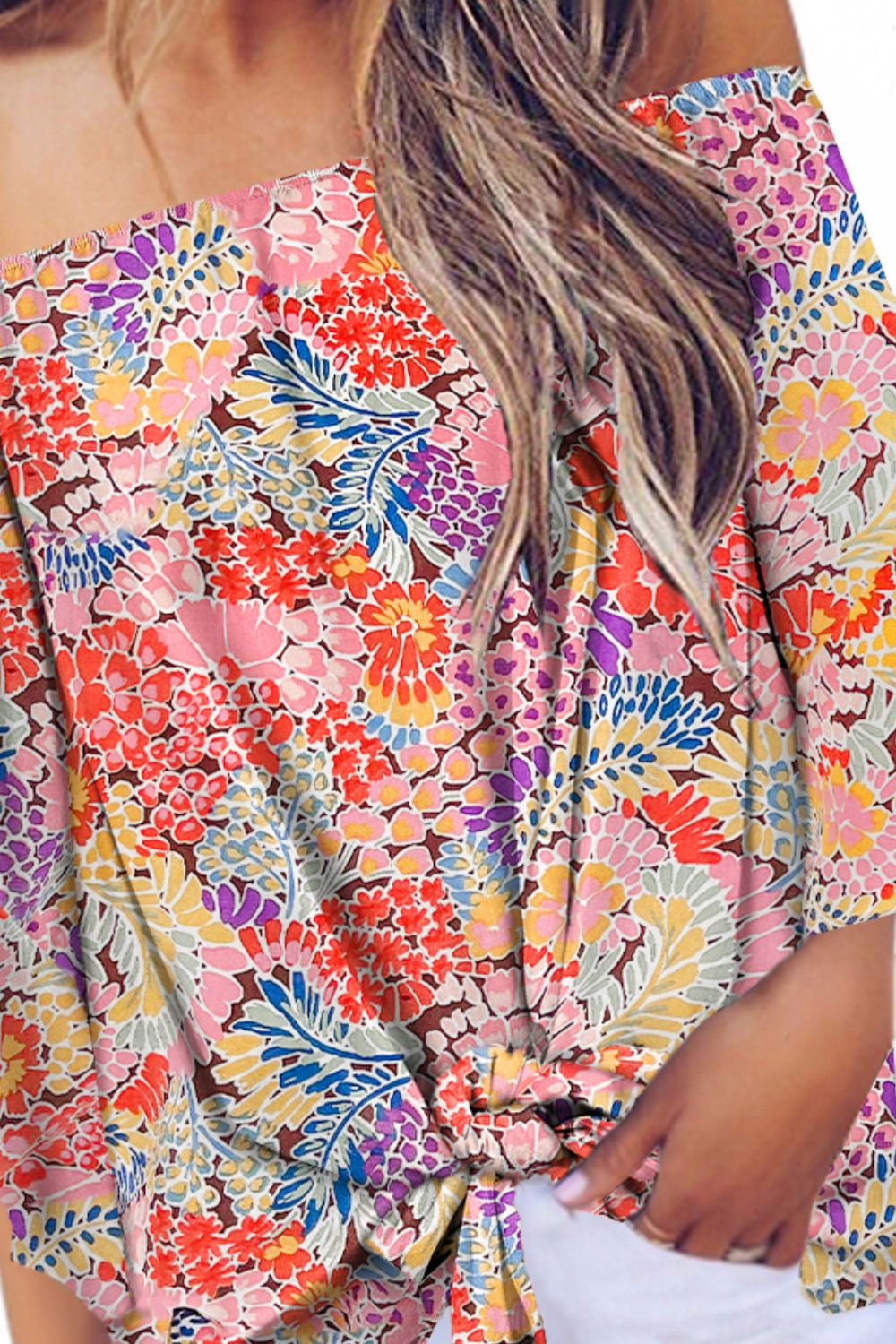 Tied Printed Off-Shoulder Half Sleeve Blouse - Siennasass