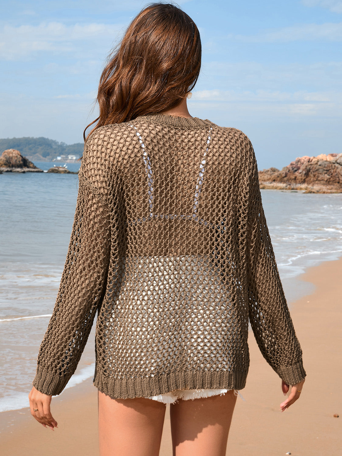 Heart Openwork Long Sleeve Cover-Up - Siennasass