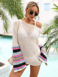 Rainbow Stripe Openwork Boat Neck Cover-Up - Siennasass