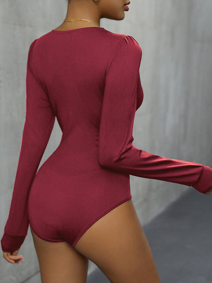 Lace Detail Plunge Long Sleeve Bodysuit - Siennasass