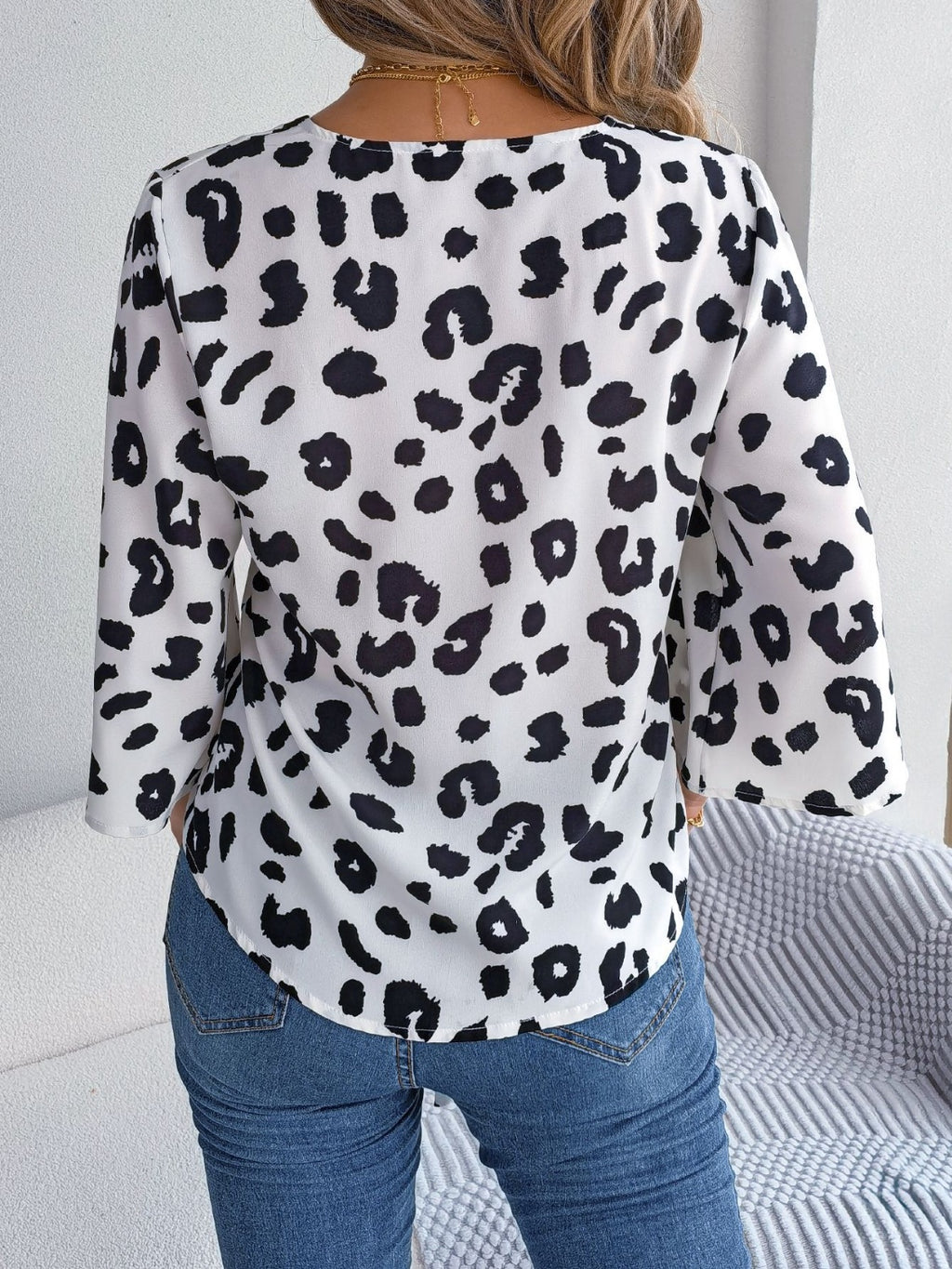Tied Button Up Leopard V-Neck Blouse - Siennasass