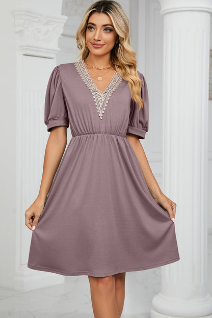 V-Neck Puff Sleeve Dress - Siennasass