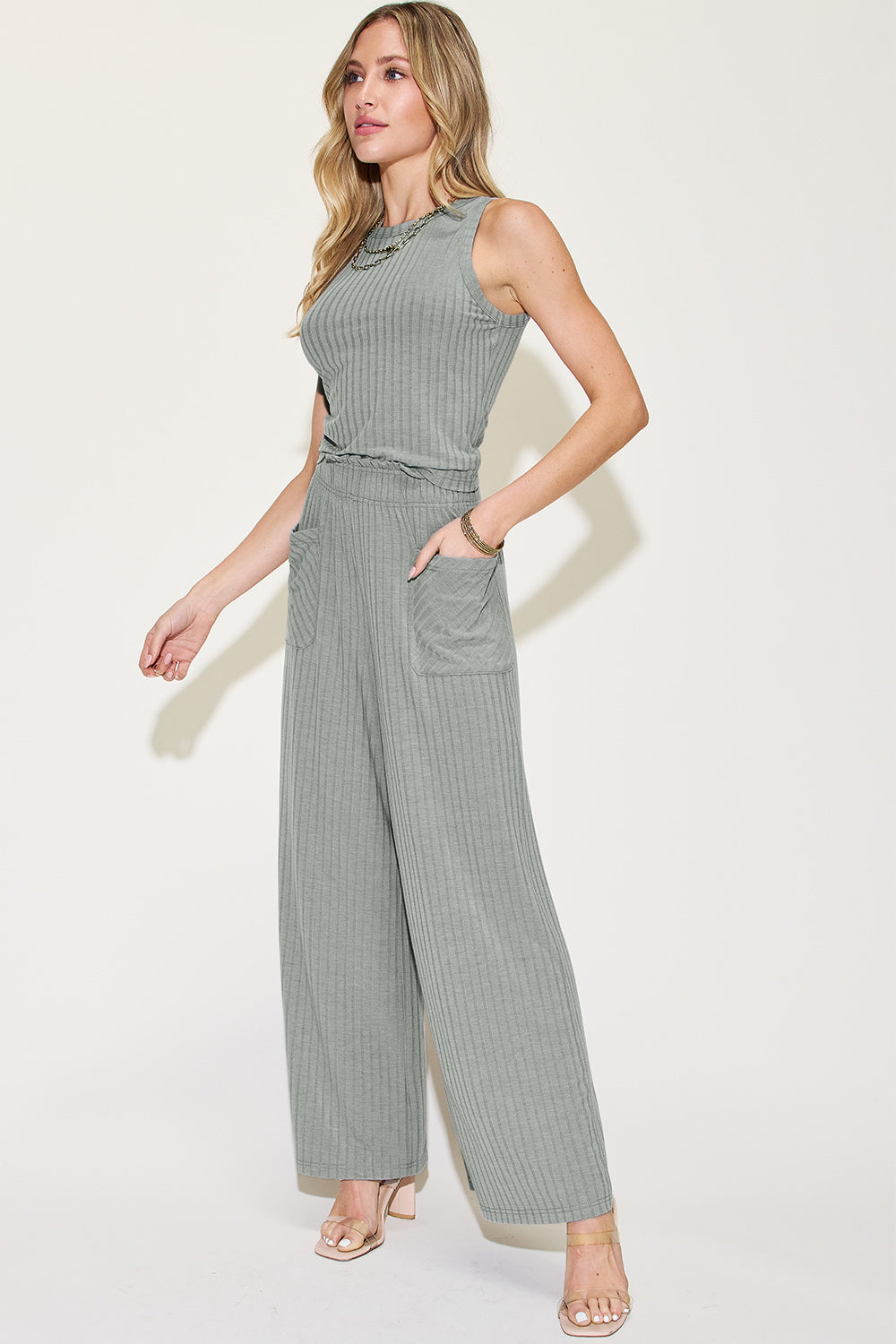 Basic Bae Full Size Ribbed Tank and Wide Leg Pants Set - Siennasass