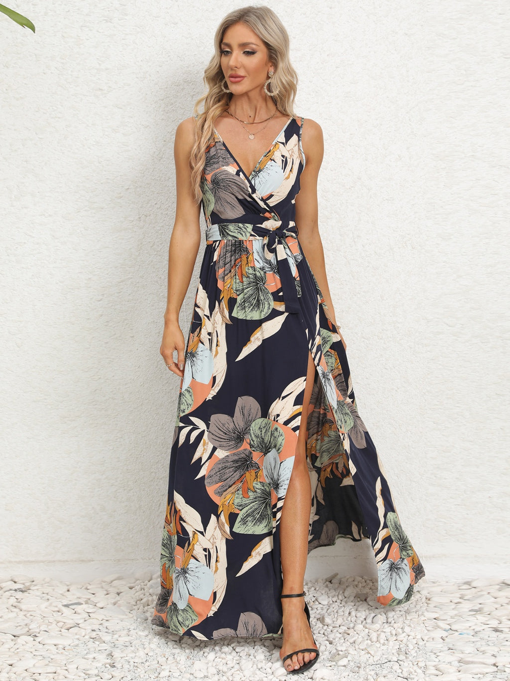 Slit Tied Printed Surplice Dress - Siennasass