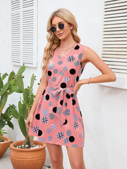 Tied Polka Dot V-Neck Dress - Siennasass