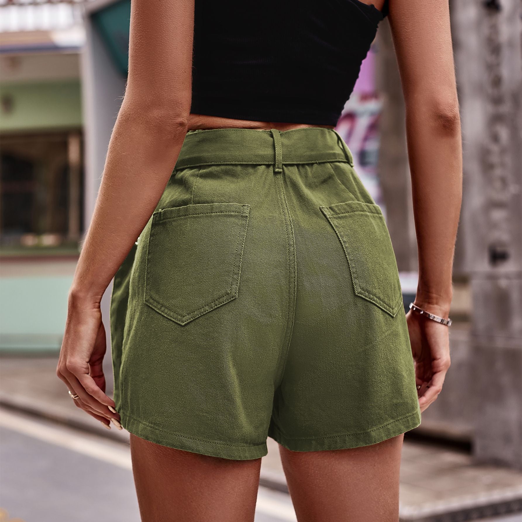 Belted Denim Shorts with Pockets - Siennasass