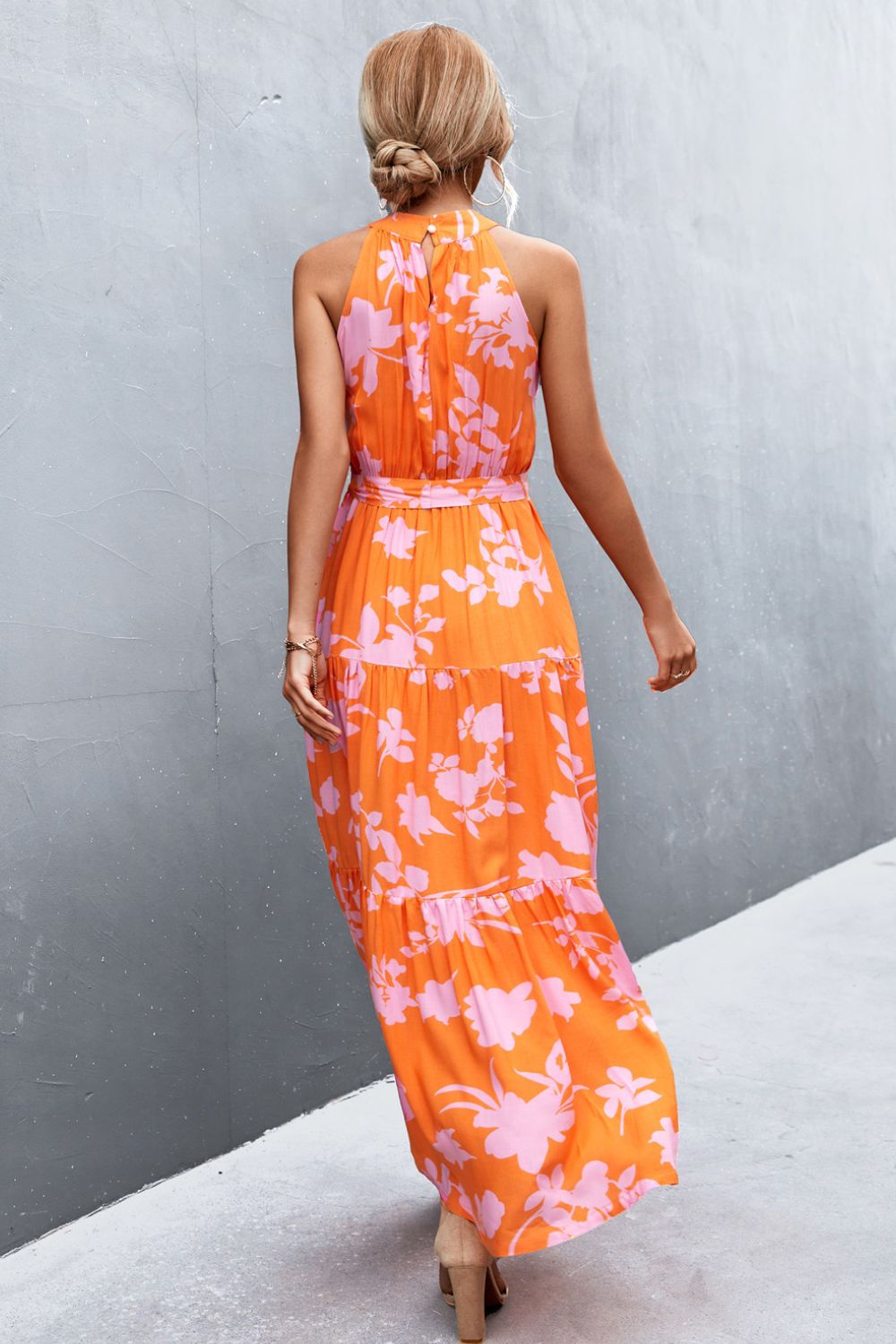 Printed Sleeveless Tie Waist Maxi Dress - Siennasass
