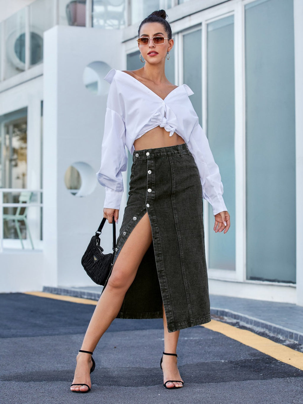 Button Down Denim Skirt - Siennasass