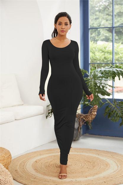 Round Neck Long Sleeve Maxi Wrap Dress - Siennasass