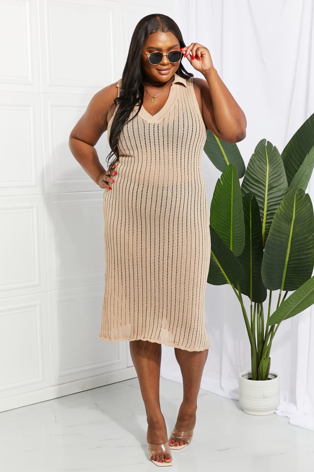Openwork Johnny Collar Cover Up Dress - Siennasass