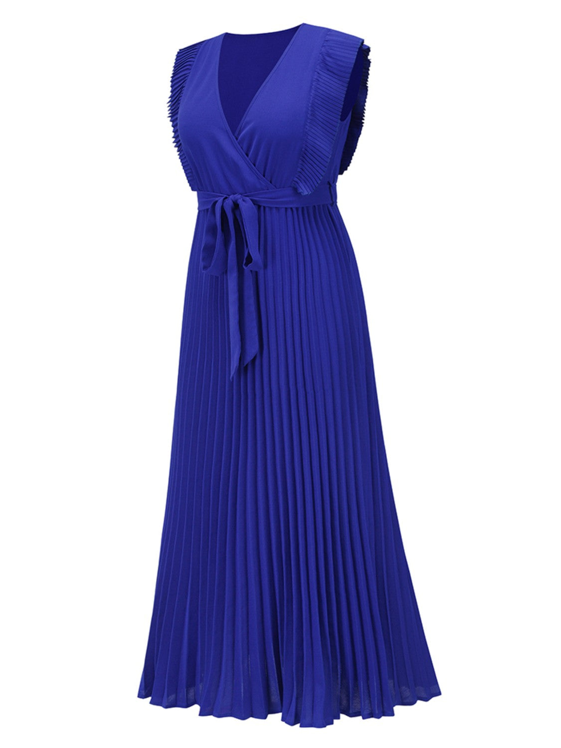 Tied Surplice Cap Sleeve Pleated Dress - Siennasass
