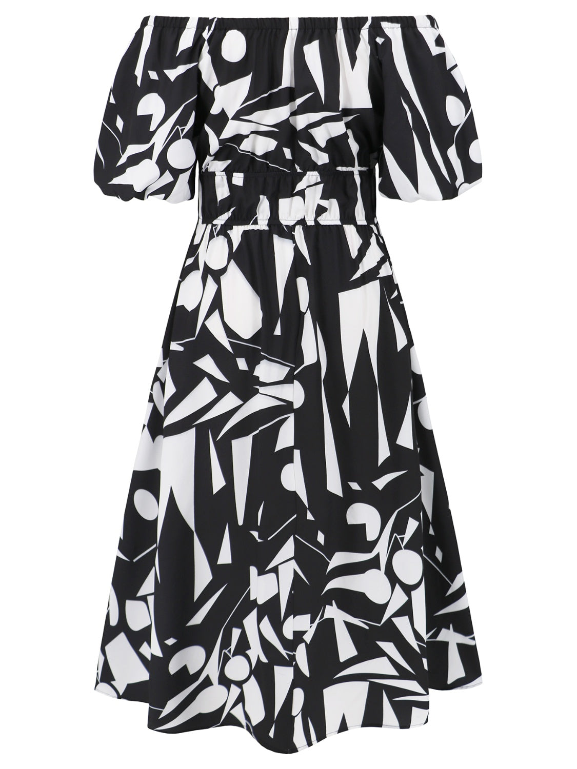 Printed Off-Shoulder Balloon Sleeve Dress - Siennasass