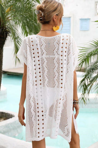 Openwork Plunge Dolman Sleeve Cover-Up Dress - Siennasass
