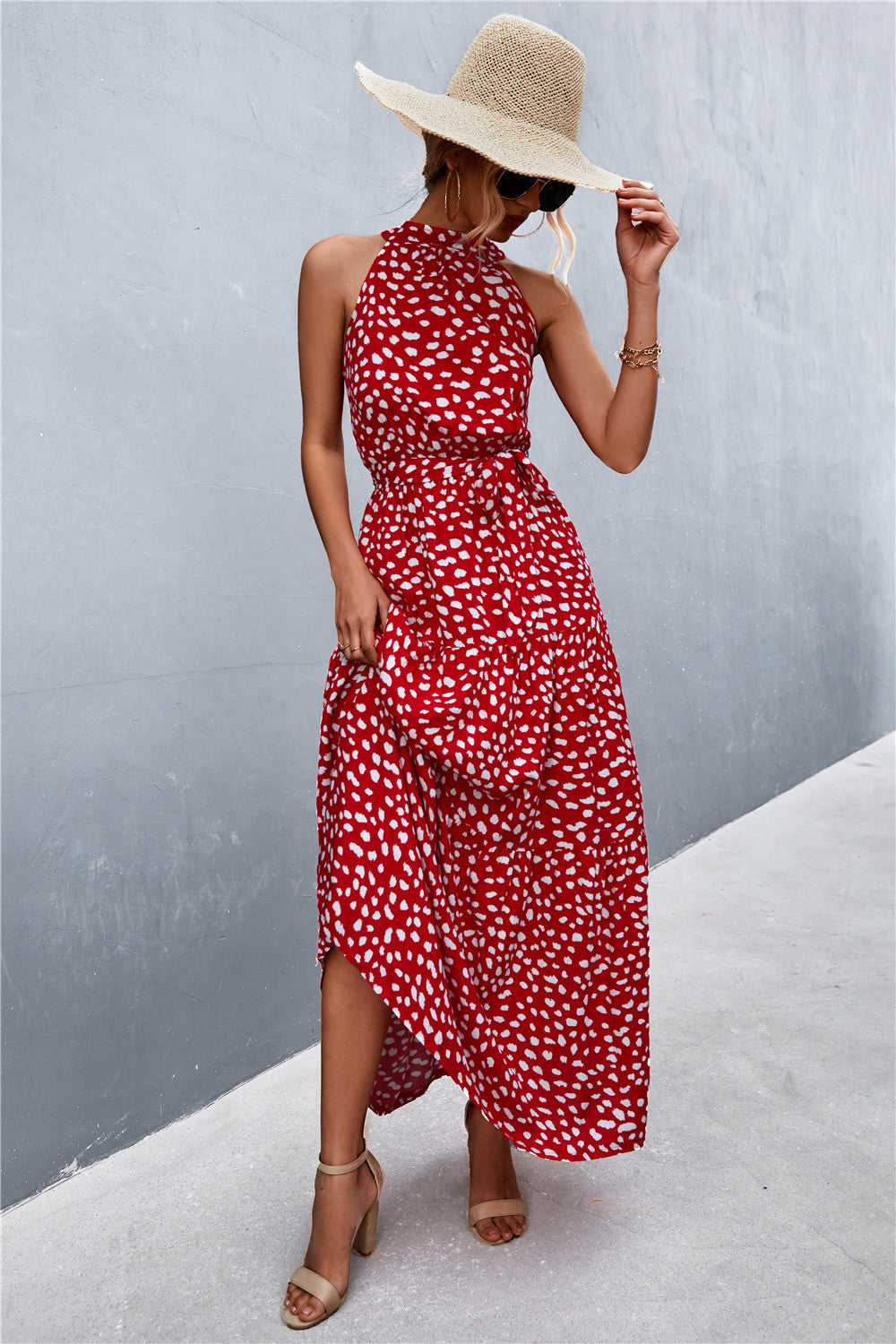 Printed Sleeveless Tie Waist Maxi Dress - Siennasass