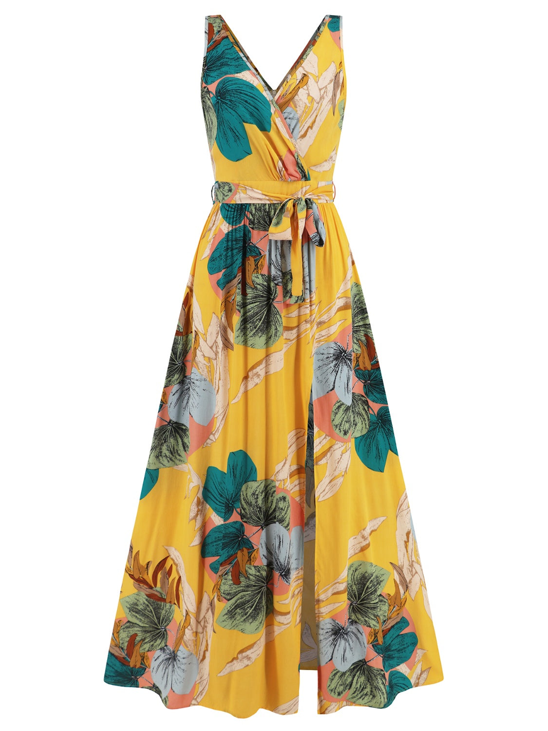 Slit Tied Printed Surplice Dress - Siennasass