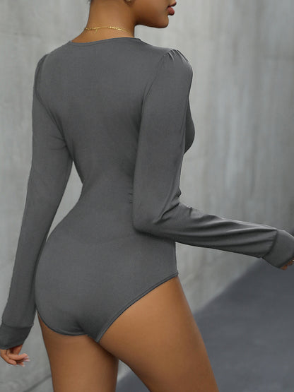 Lace Detail Plunge Long Sleeve Bodysuit - Siennasass
