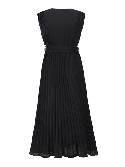 Tied Surplice Cap Sleeve Pleated Dress - Siennasass