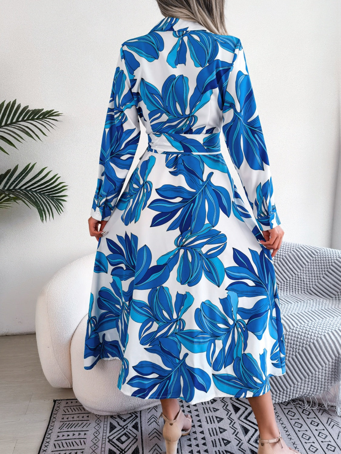 Tied Button Up Long Sleeve Dress - Siennasass