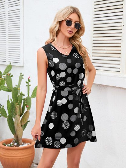 Tied Polka Dot V-Neck Dress - Siennasass