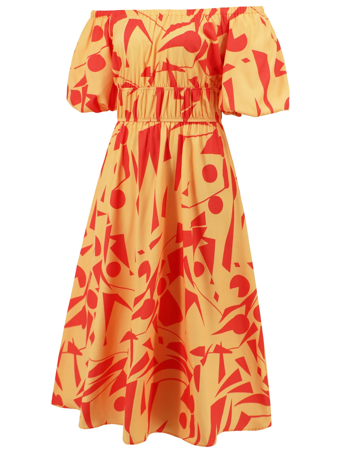 Printed Off-Shoulder Balloon Sleeve Dress - Siennasass
