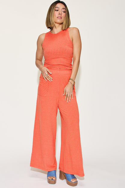 Basic Bae Full Size Ribbed Tank and Wide Leg Pants Set - Siennasass