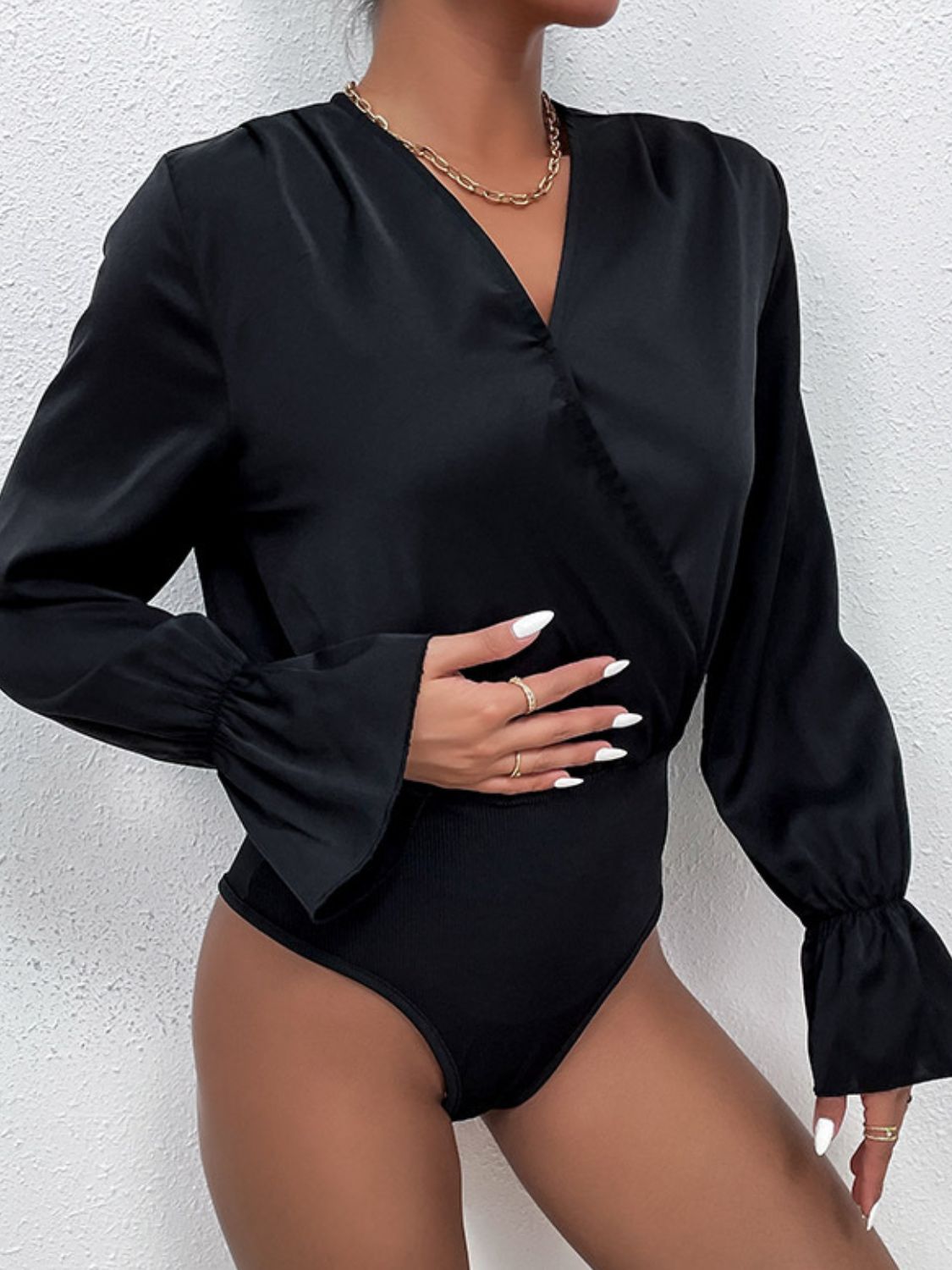 Surplice Neck Flounce Sleeve Bodysuit - Siennasass