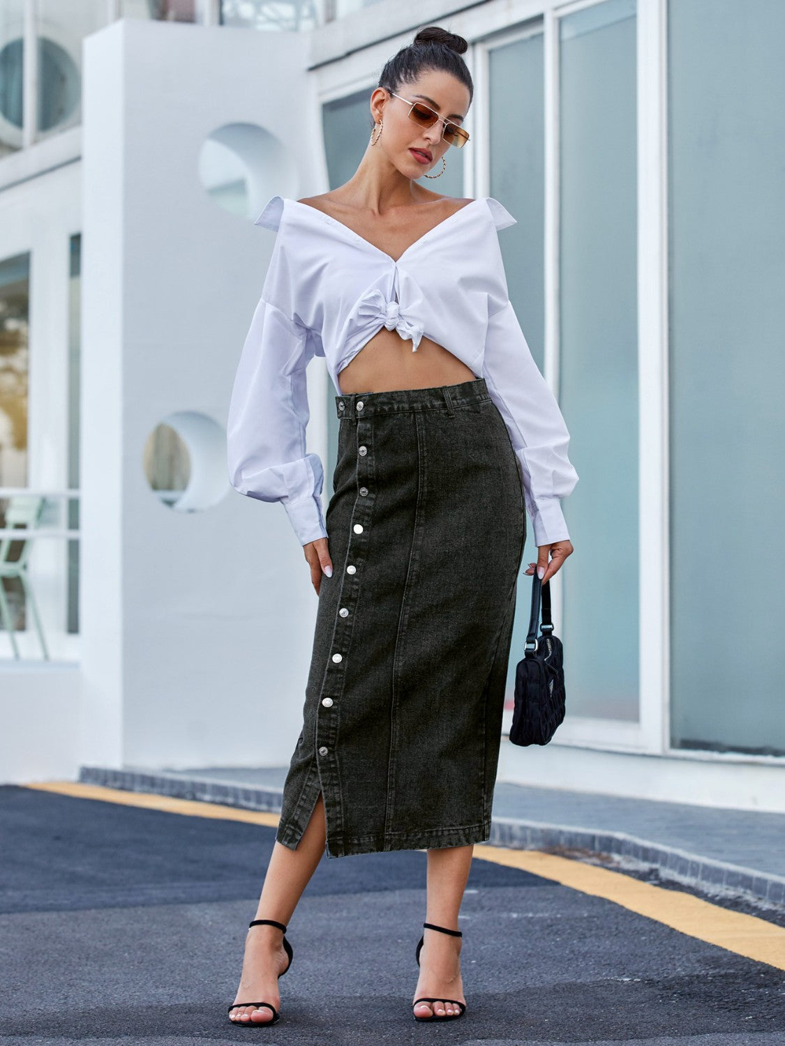 Button Down Denim Skirt - Siennasass