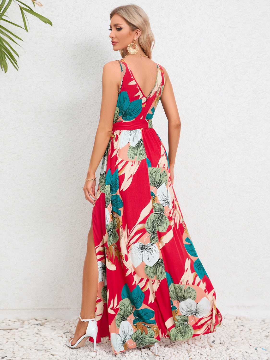 Slit Tied Printed Surplice Dress - Siennasass