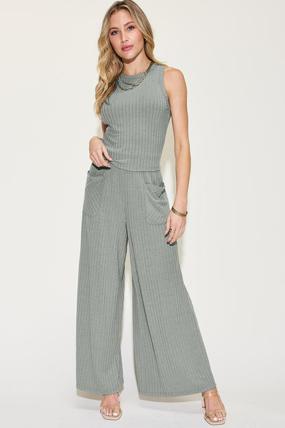 Basic Bae Full Size Ribbed Tank and Wide Leg Pants Set - Siennasass