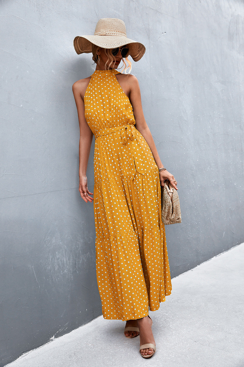Printed Sleeveless Tie Waist Maxi Dress - Siennasass