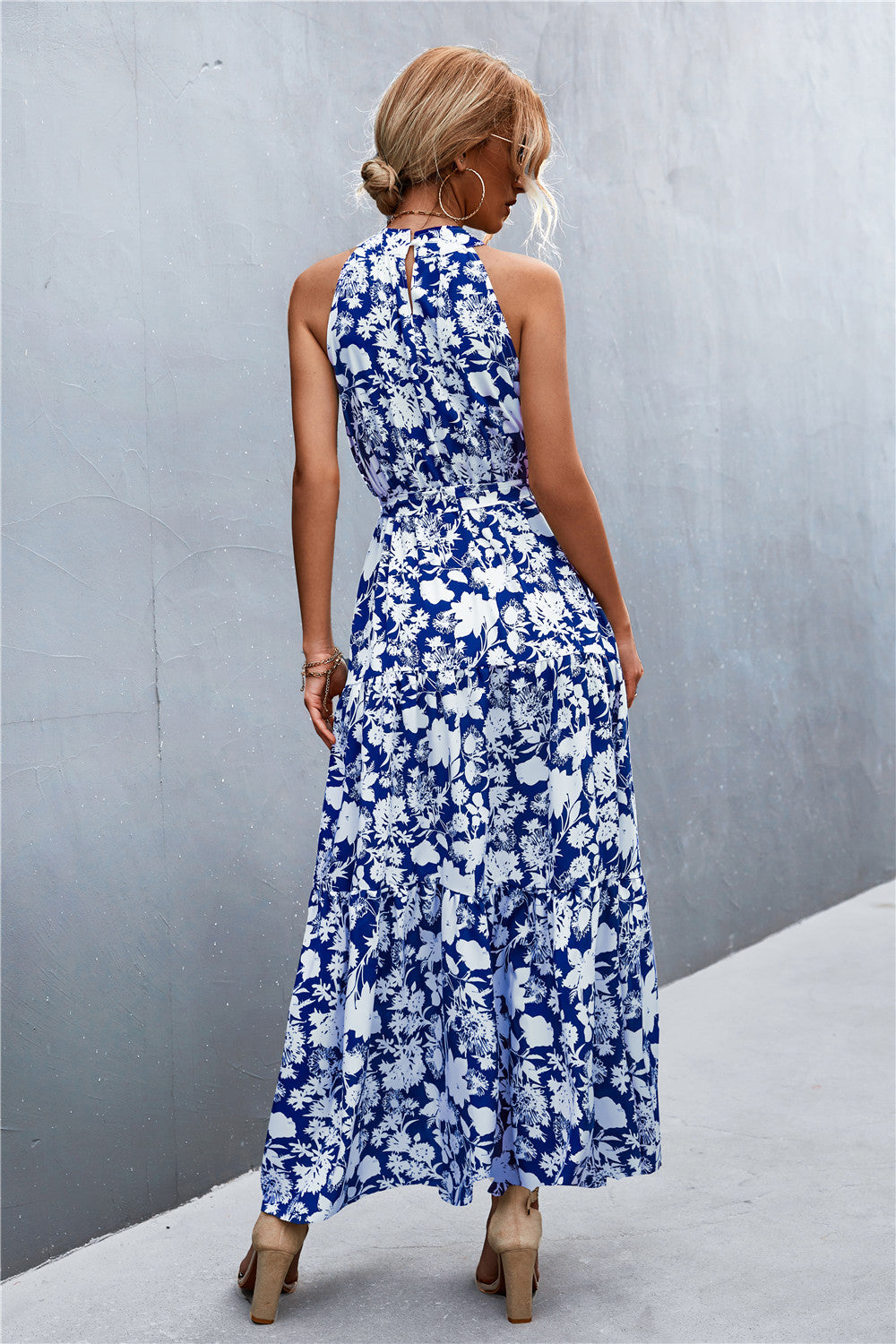 Printed Sleeveless Tie Waist Maxi Dress - Siennasass