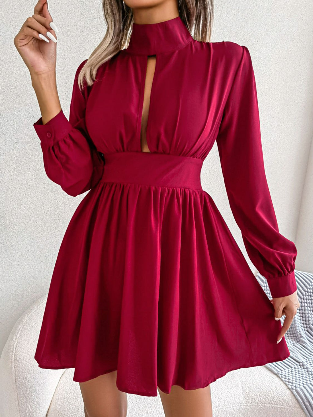 Cutout Turtleneck A-Line Mini Dress - Siennasass