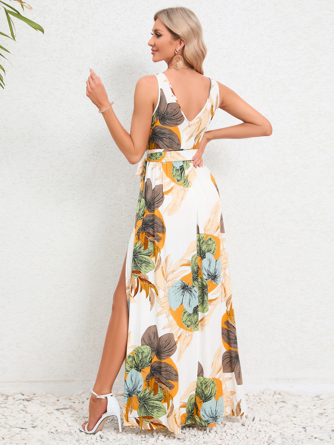 Slit Tied Printed Surplice Dress - Siennasass