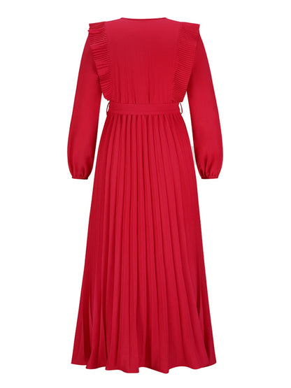 Pleated Surplice Tie Waist Maxi Dress - Siennasass