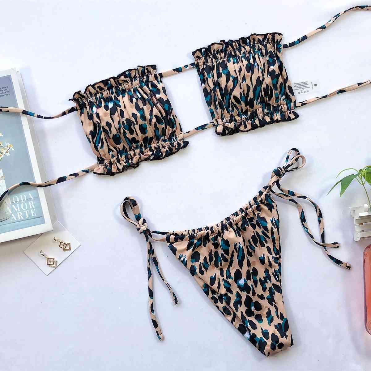 Frill Trim Ruched Bikini Set - Siennasass