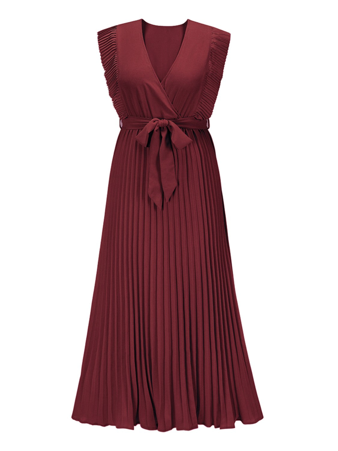 Tied Surplice Cap Sleeve Pleated Dress - Siennasass