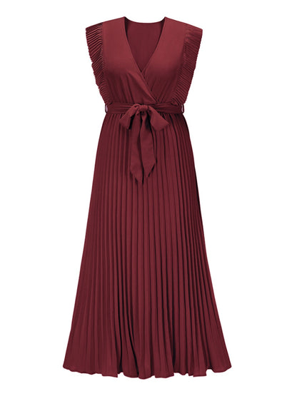 Tied Surplice Cap Sleeve Pleated Dress - Siennasass