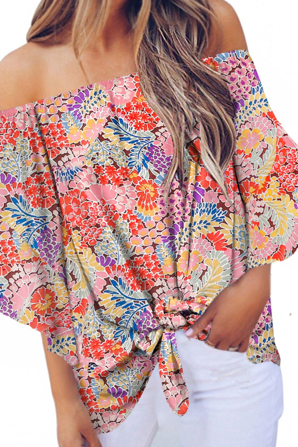 Tied Printed Off-Shoulder Half Sleeve Blouse - Siennasass