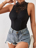 Mock Neck Sleeveless Lace Bodysuit - Siennasass