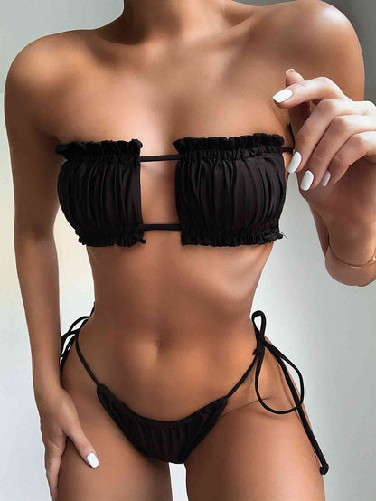 Frill Trim Ruched Bikini Set - Siennasass